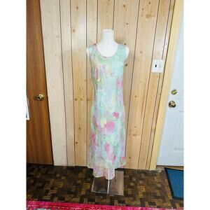 vintage retro Y2K cottage core garden party pastel floral silky maxi sundress